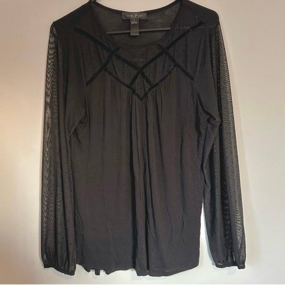 Black Sheer Long Sleeve Top - Medium